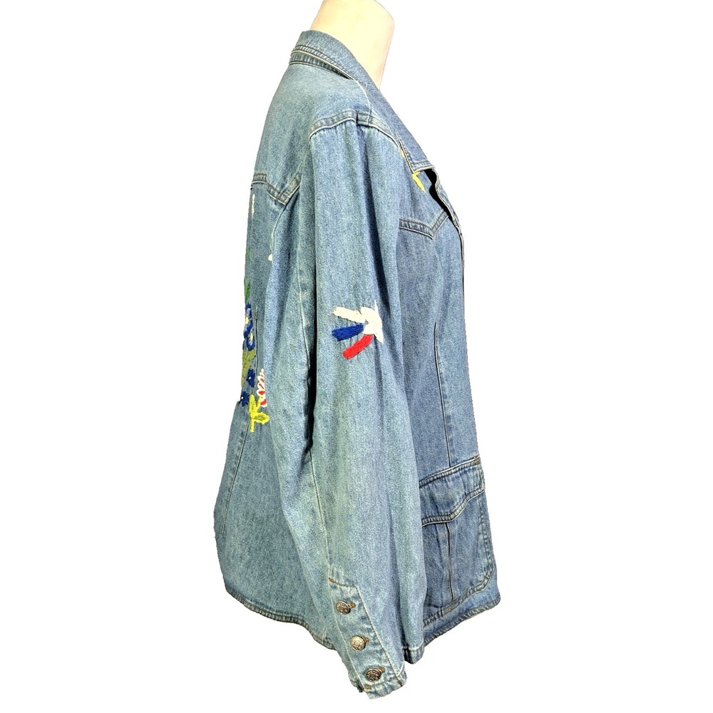 Beautiful Denim & Co. Heavy Embroidered Jean Jacket Women's Denim Floral Boho 1X - Picture 3 of 16